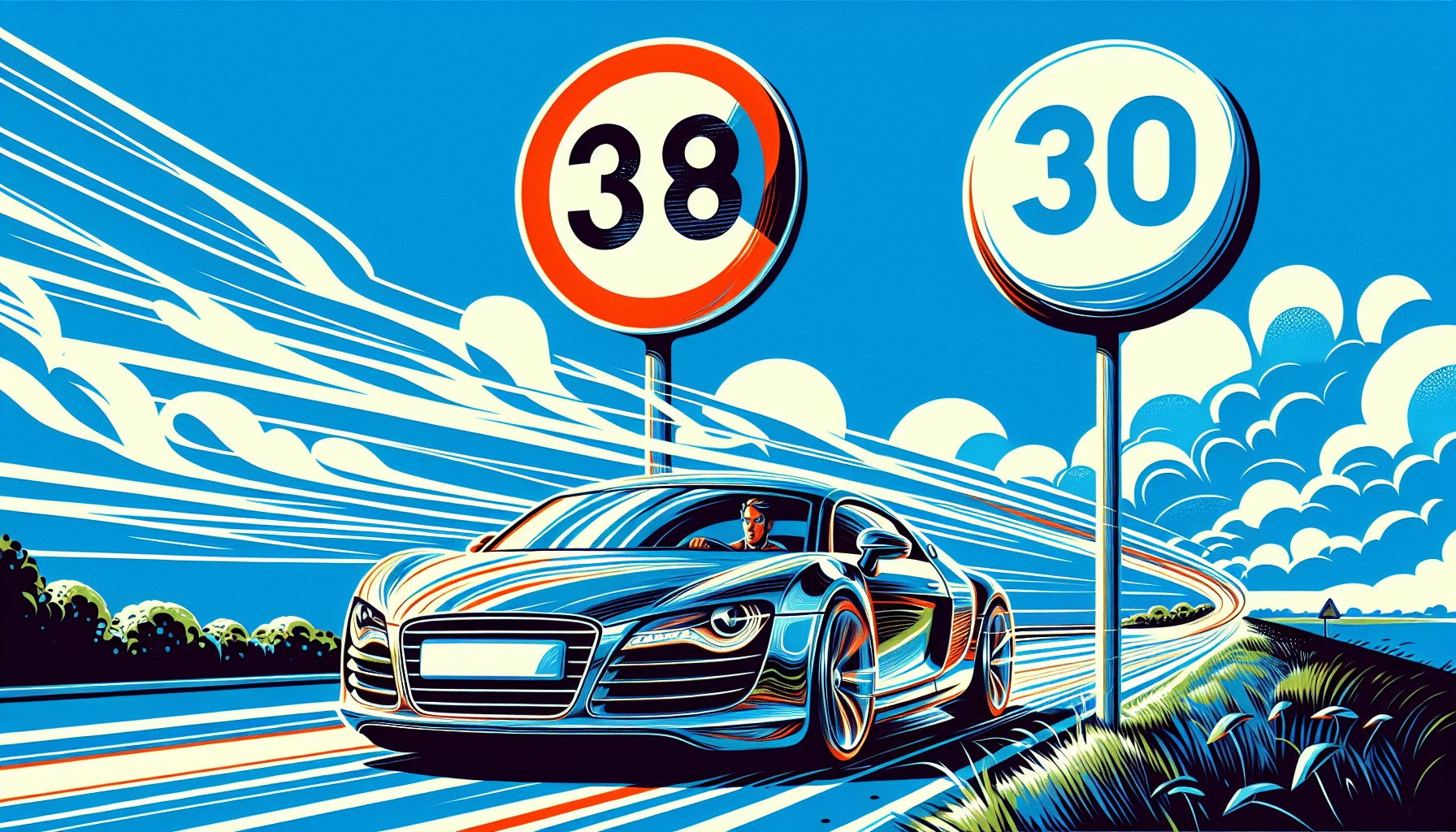 Illustration of a car with speed limit sign