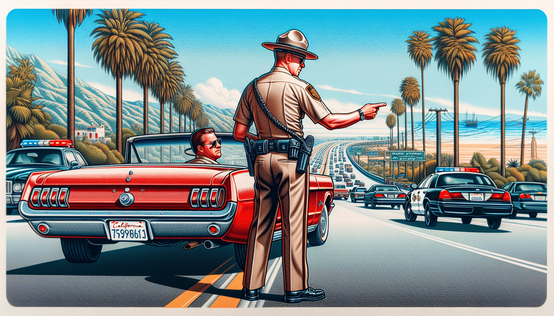 Illustration of a law enforcement officer stopping a vehicle