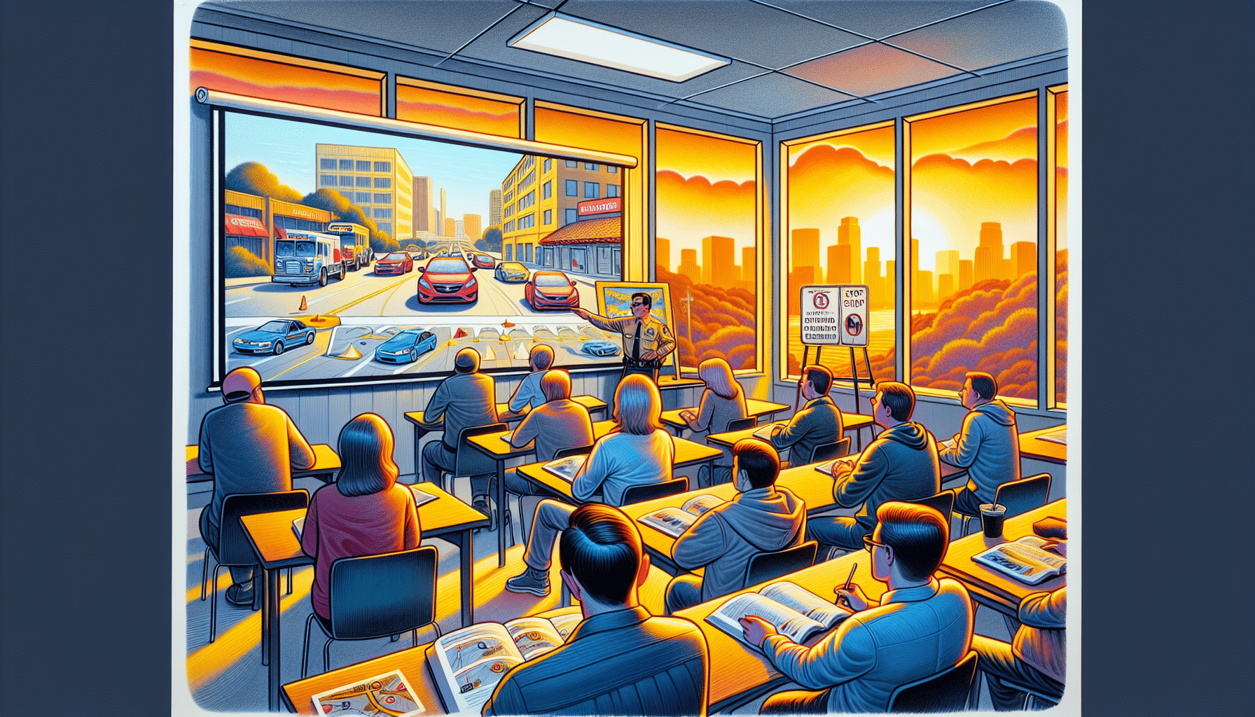 Illustration of a person attending traffic school
