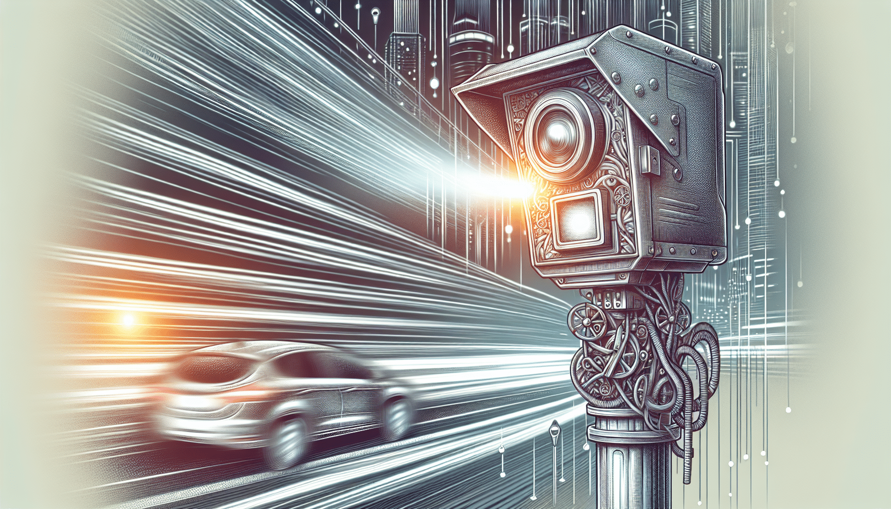 Illustration of a speed camera monitoring traffic