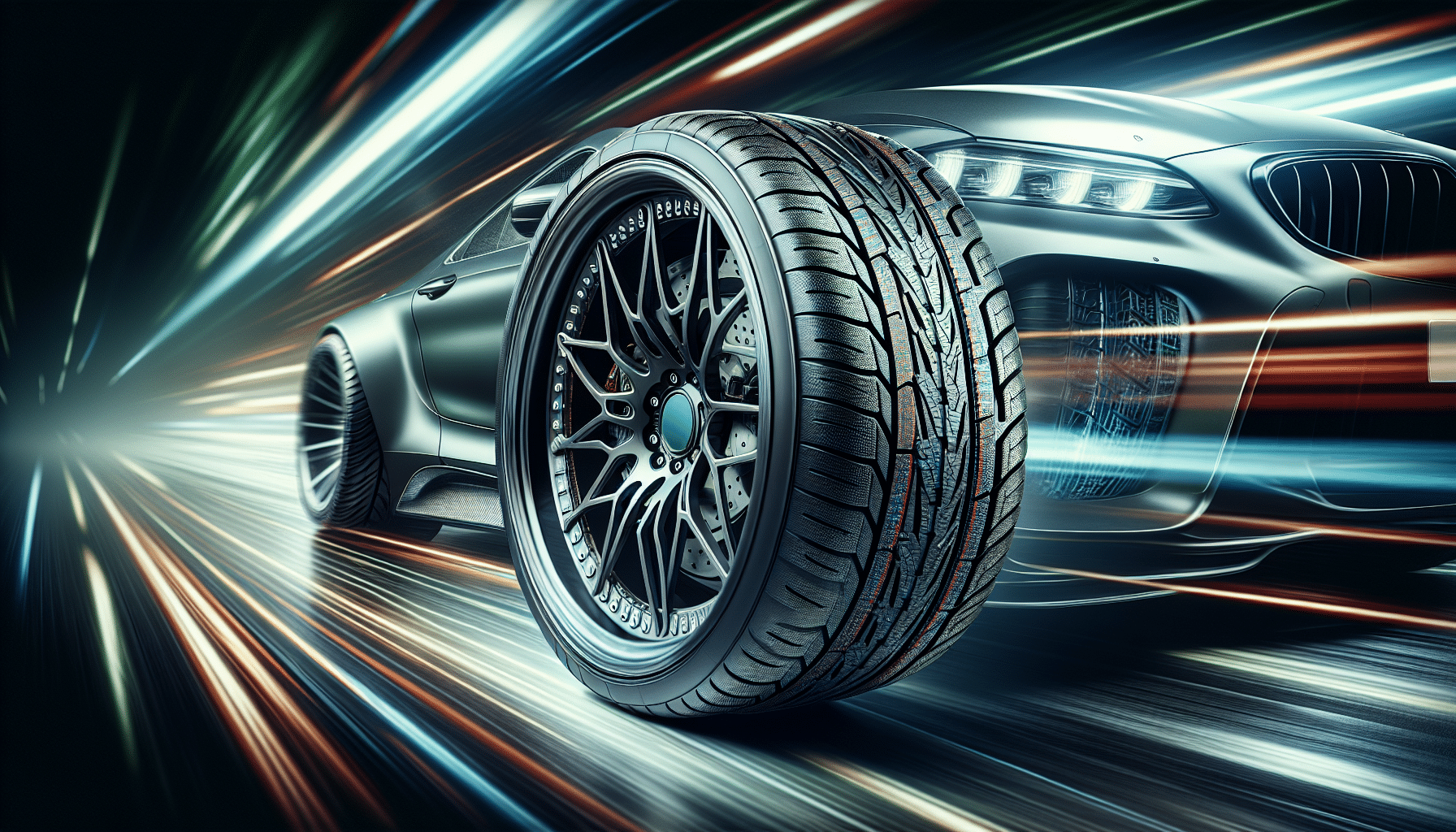 Artistic representation of a car with aftermarket tires