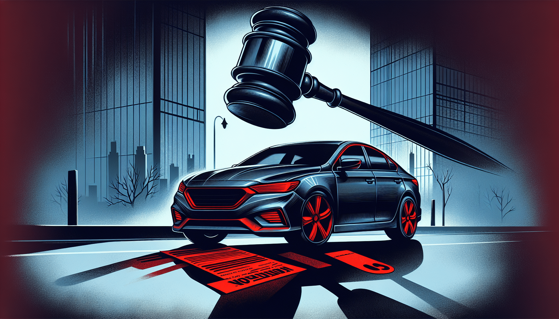 Car with a speeding ticket and a gavel