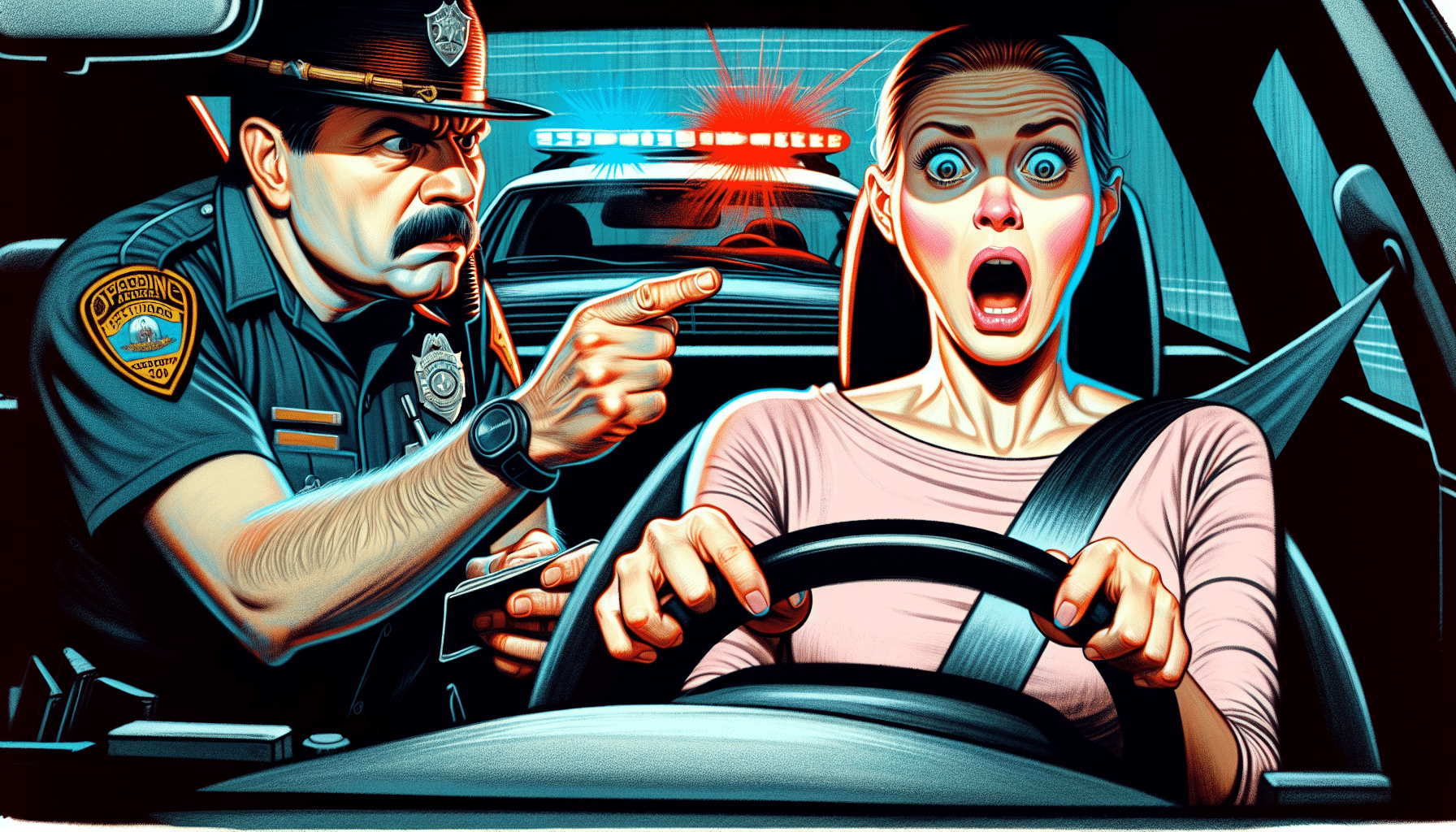 Illustration of a shocked driver receiving a speeding ticket