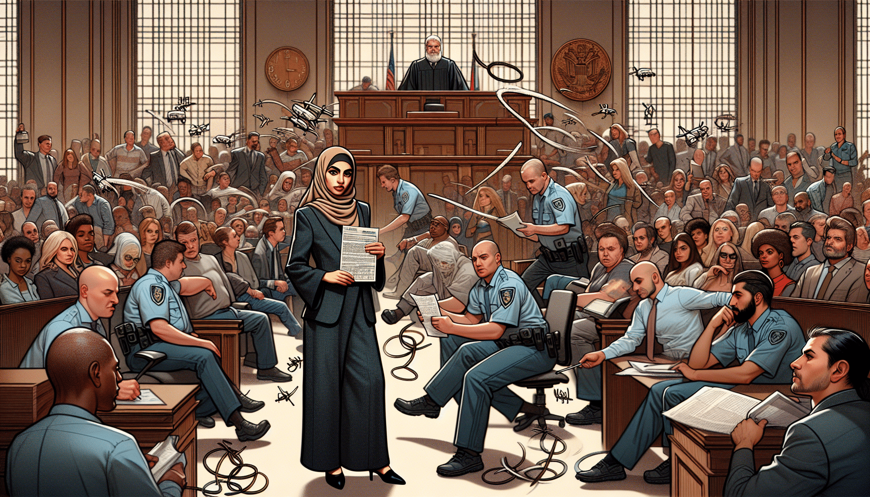 Cartoon of a person in a courtroom