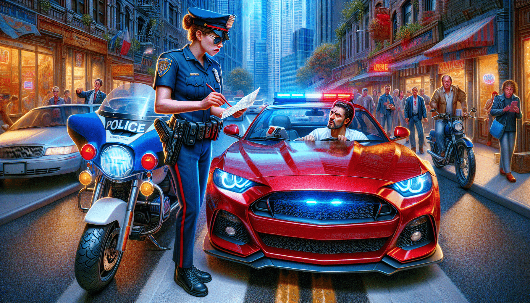 Illustration of a police officer issuing a traffic ticket