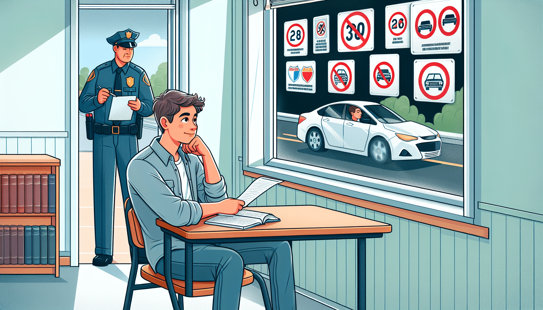 Illustration of a person attending traffic school