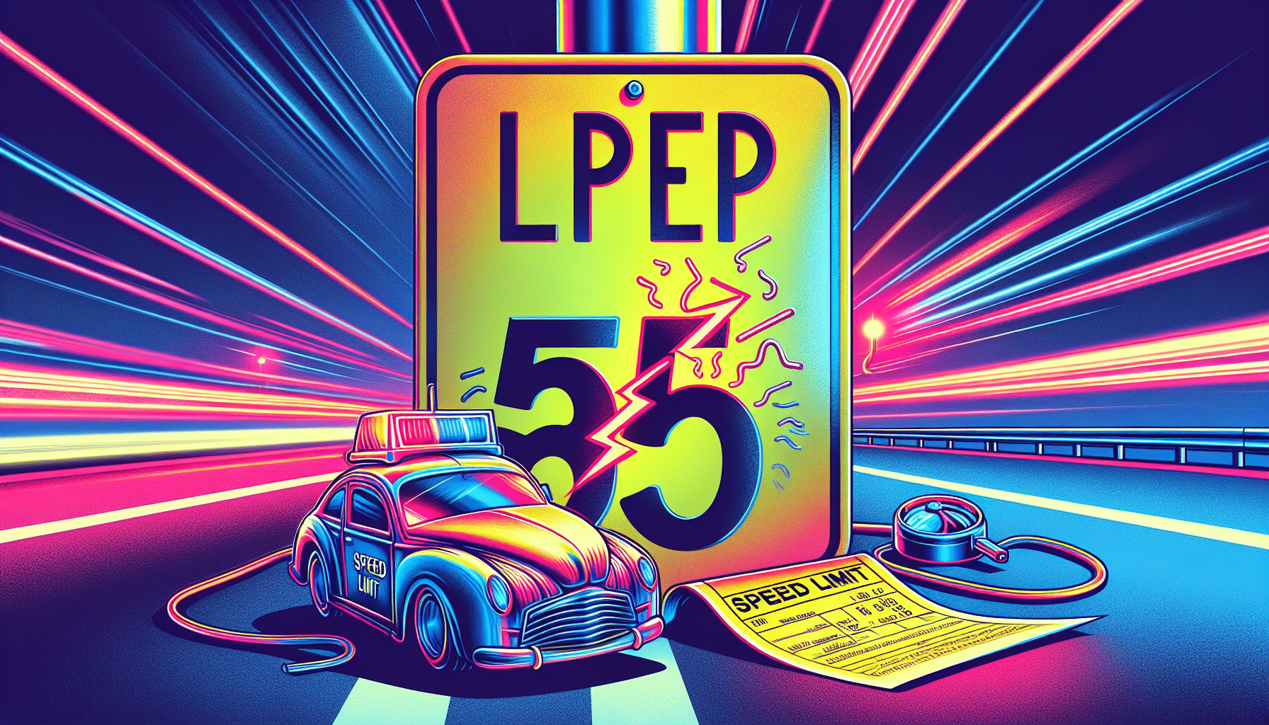 Illustration of a speeding ticket and a speed limit sign
