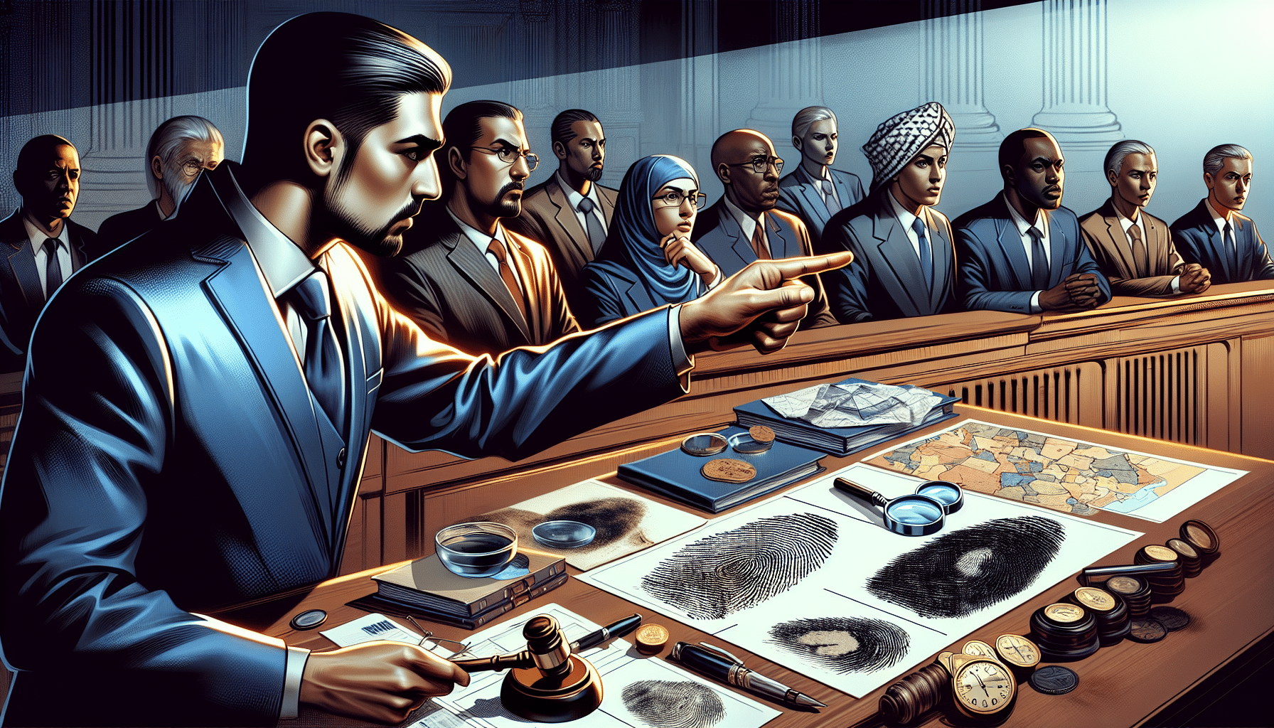 Presenting evidence in court illustration