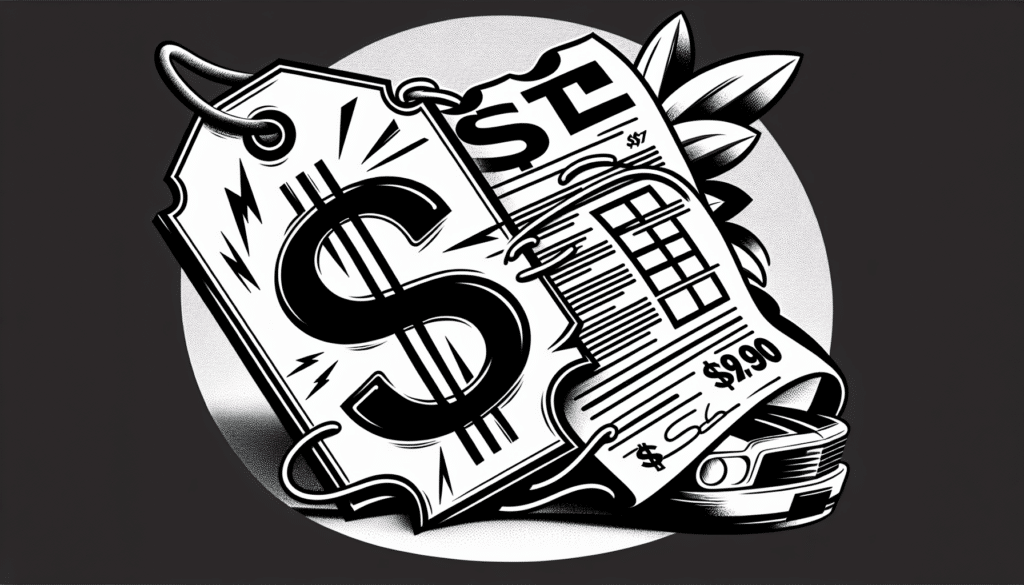 Illustration of a price tag with dollar signs