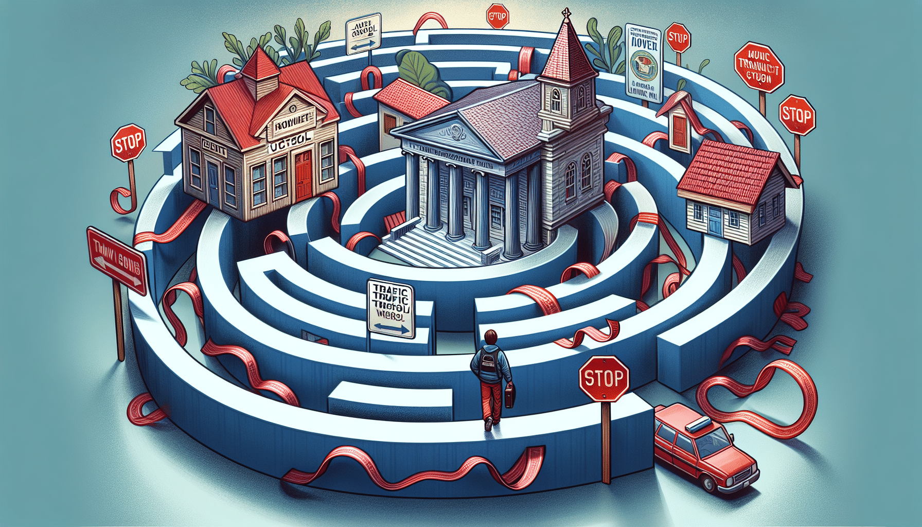 Illustration of a person navigating the traffic ticket process