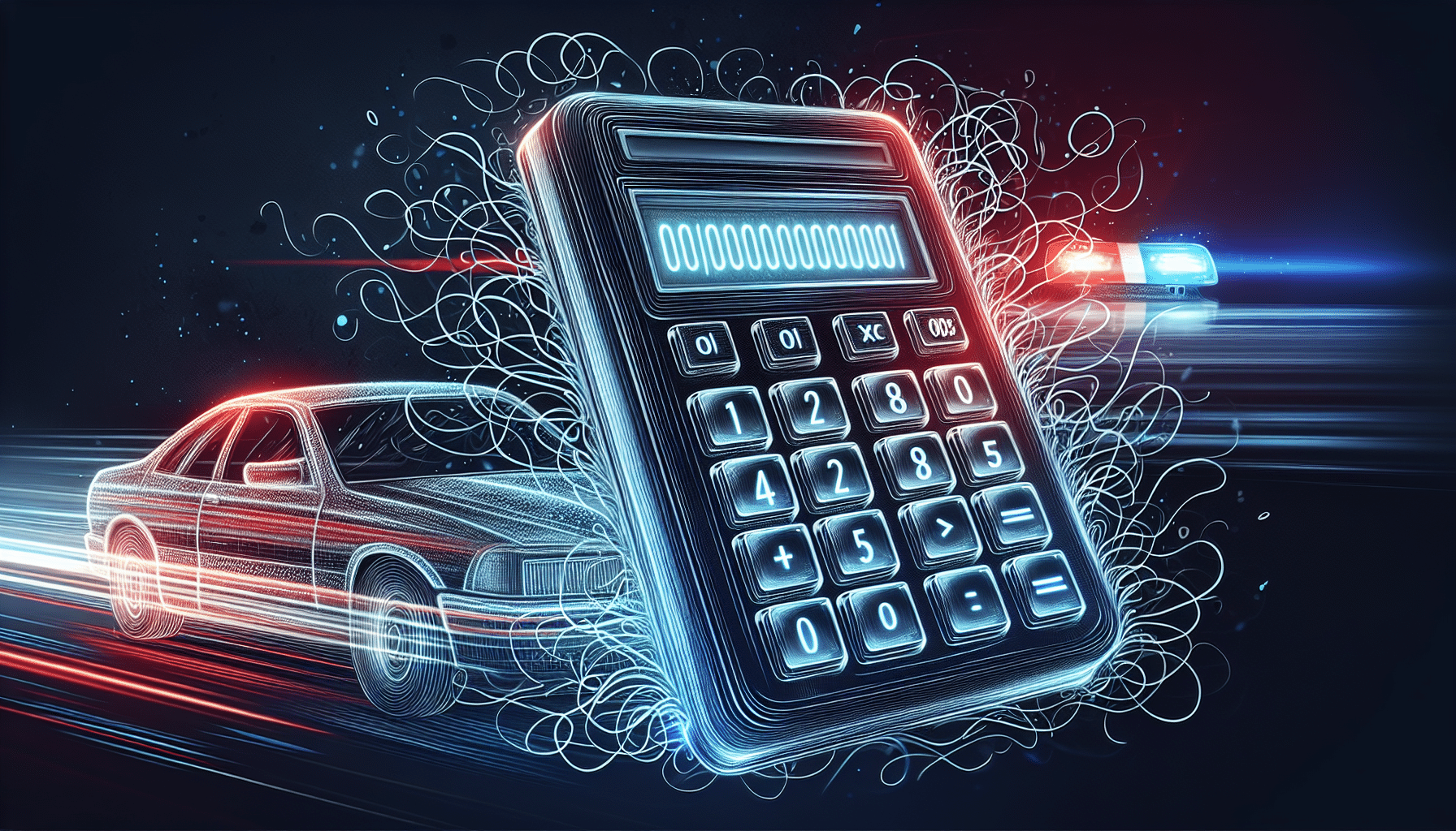Illustration of a calculator with 'California Speeding Ticket Calculator' displayed