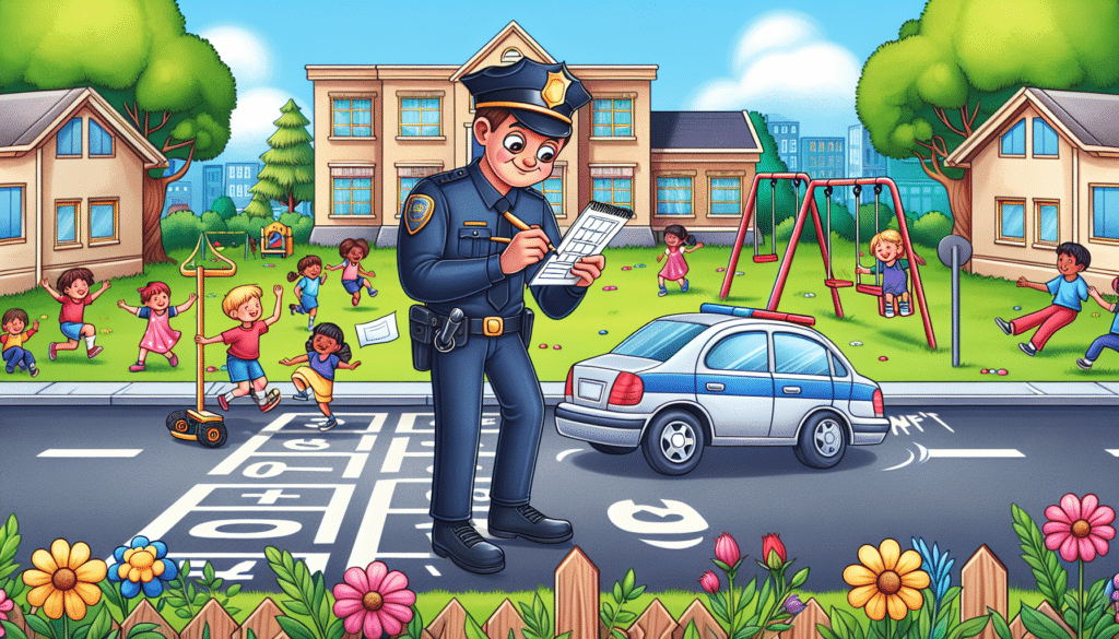 An illustration showing a police officer issuing a speeding ticket in a school zone, highlighting how school zone speeding tickets are issued.