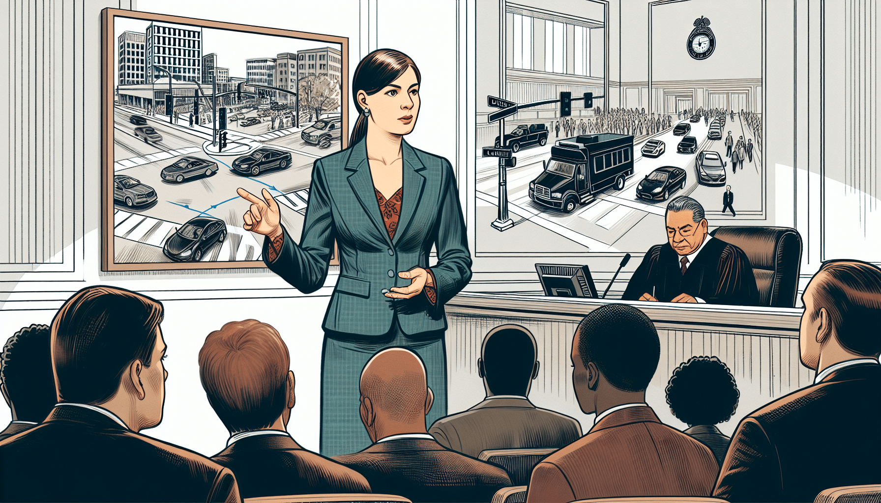 Illustration of a person defending themselves in traffic court