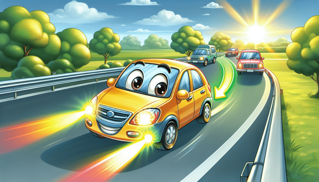 An illustration depicting safe lane change practices, highlighting appropriate signaling.