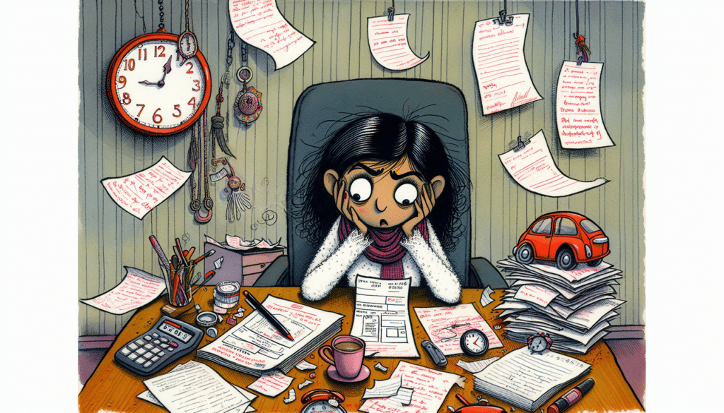 An illustration of a person reviewing a speeding ticket, representing the steps to take after receiving a school zone speeding ticket.