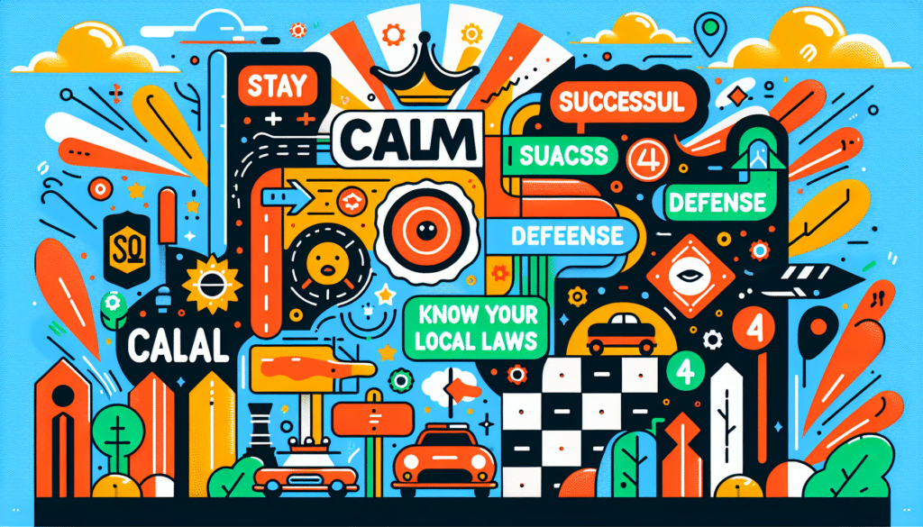 An illustration showing tips for a successful defense in traffic court, with key phrases highlighted.
