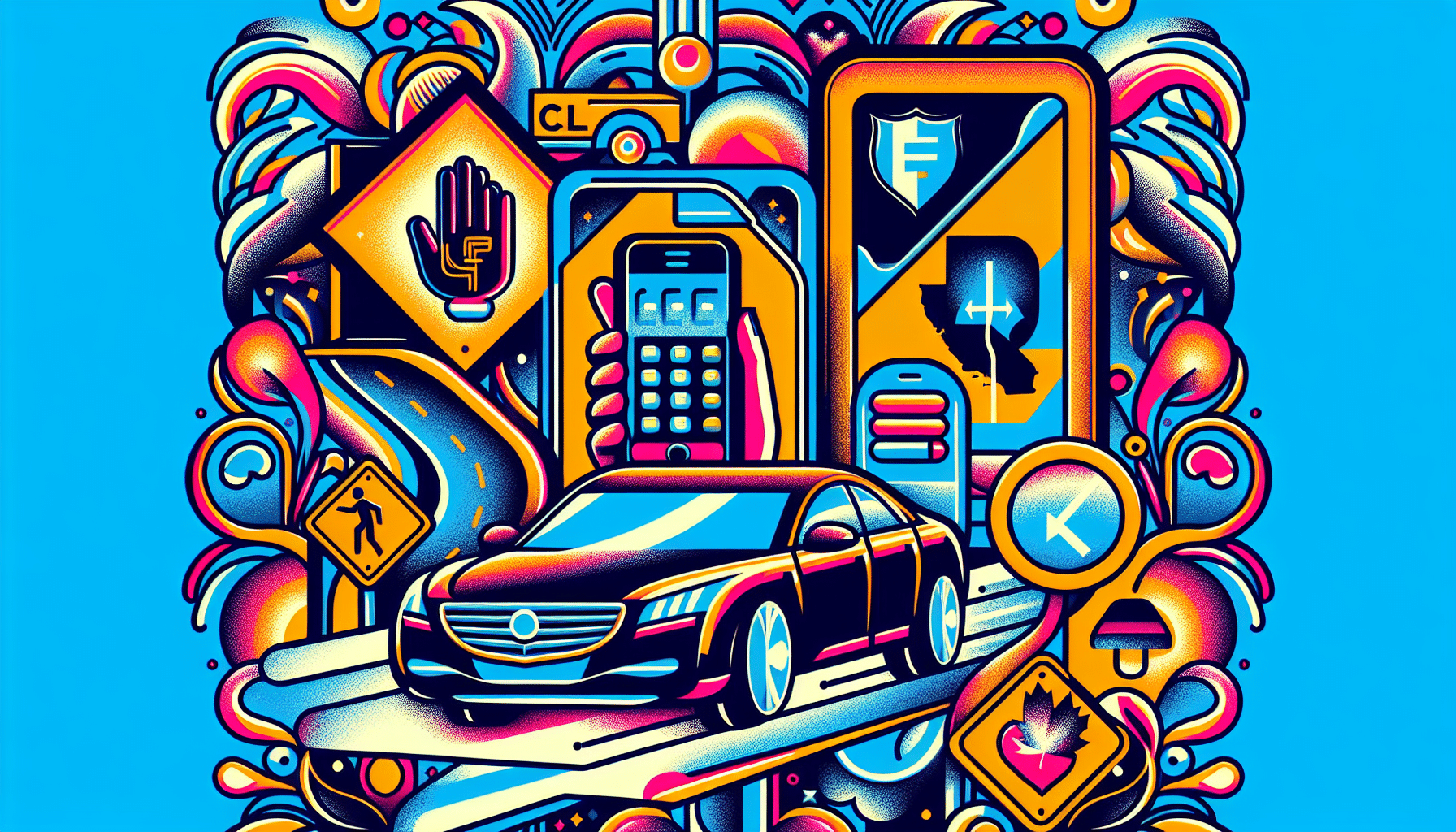 An illustration depicting the overview of California's cell phone laws.