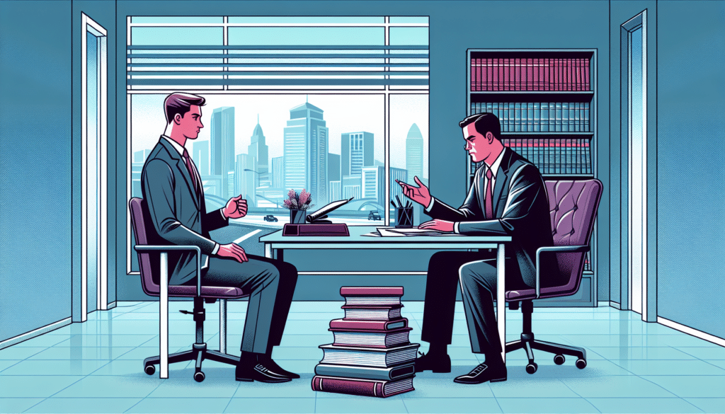 Illustration of a person consulting a traffic lawyer about a carpool ticket.