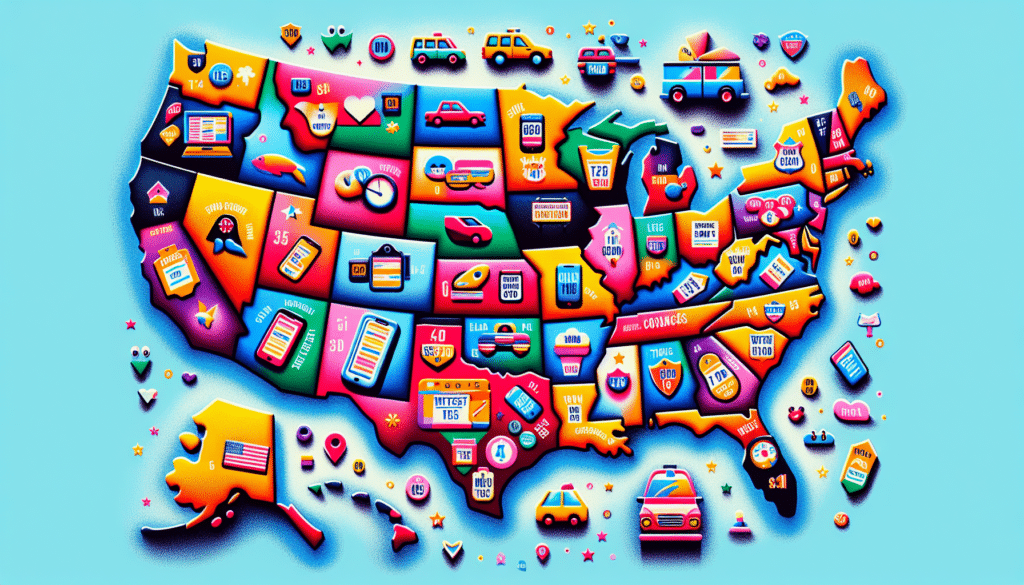 An illustration highlighting state-by-state penalties for texting while driving.