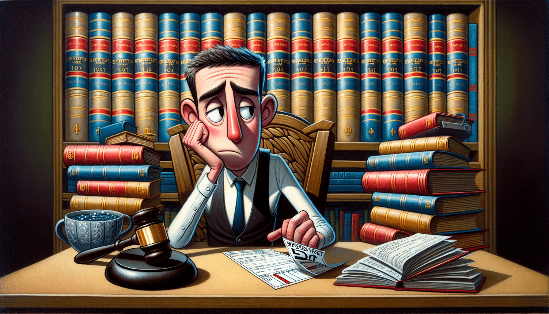An illustration depicting a person looking at a speeding ticket, contemplating their case.