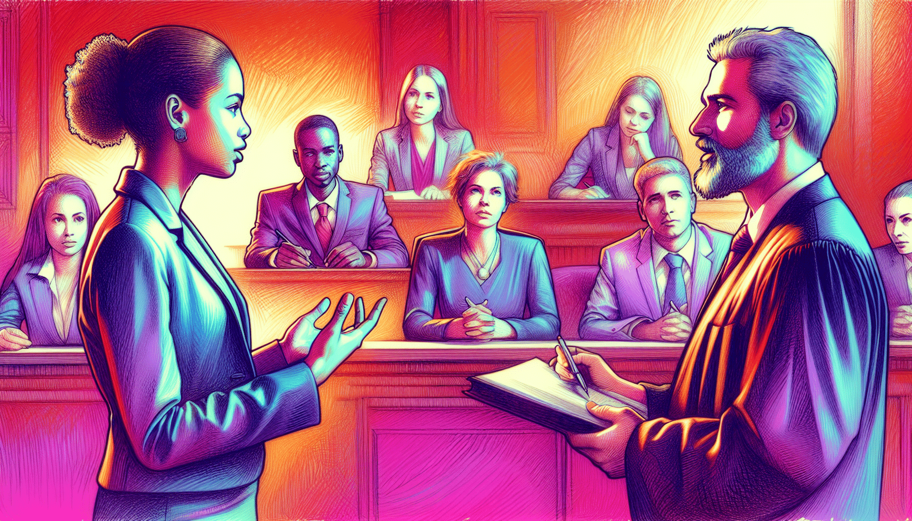 An illustration of a person using 'magic words' in court to influence the outcome of their speeding ticket case.