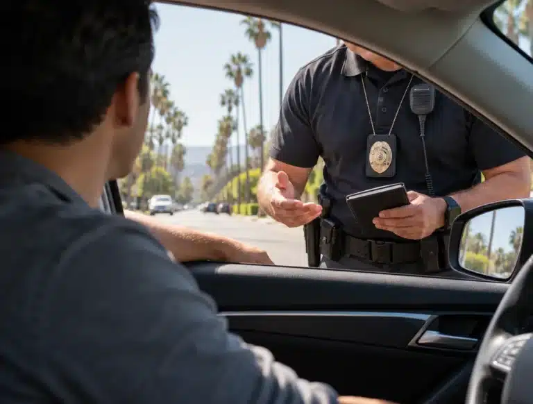 A driver speaking with an officer through an open window